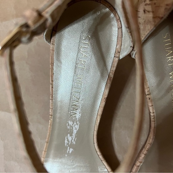 Stuart Weitzman | Nunaked Cork Mid-Heel Strap Sandals Nudist Heels Size 9.5 - Picture 6 of 14